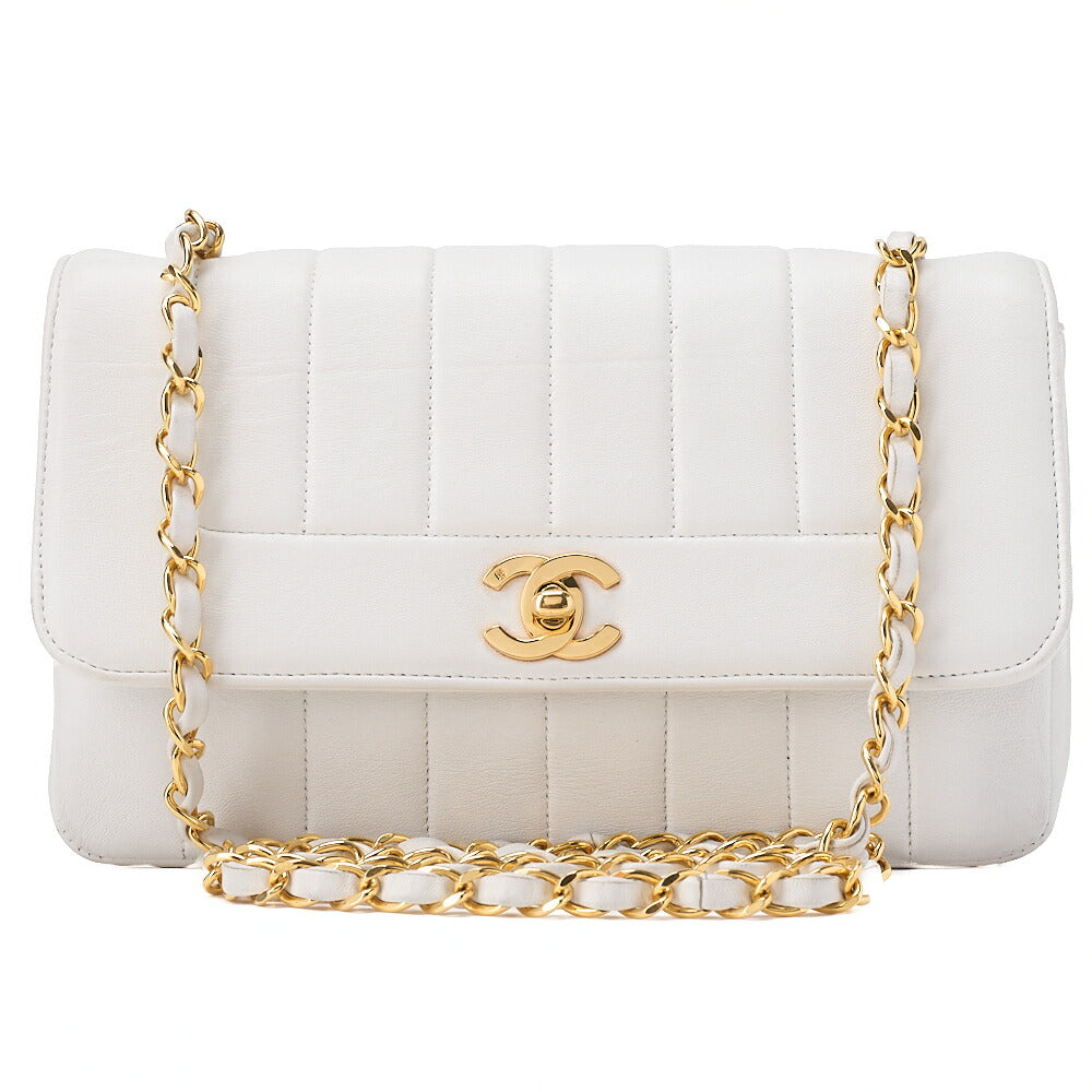 CHANEL Mademoiselle Turnlock Chain Shoulder Lambskin White Gold-Tone Hardware, Pre-Owned