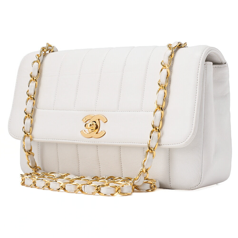 CHANEL Mademoiselle Turnlock Chain Shoulder Lambskin White Gold-Tone Hardware, Pre-Owned