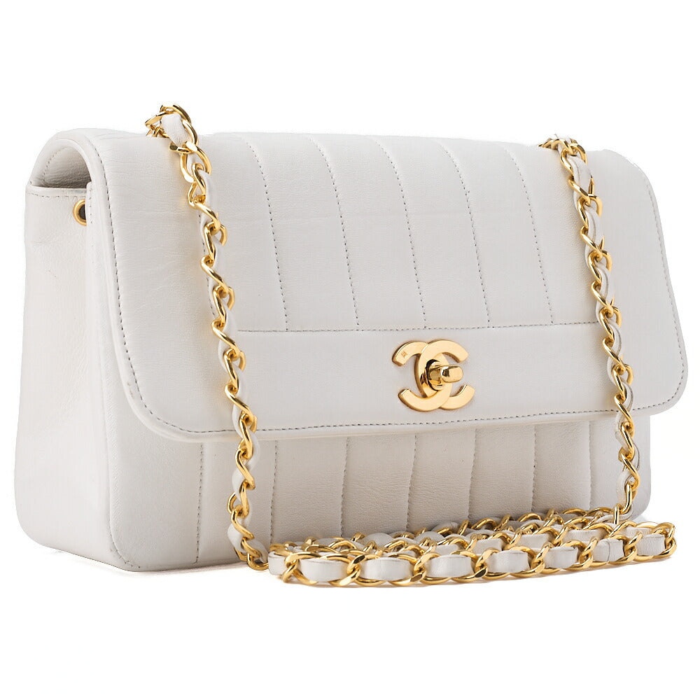 CHANEL Mademoiselle Turnlock Chain Shoulder Lambskin White Gold-Tone Hardware, Pre-Owned