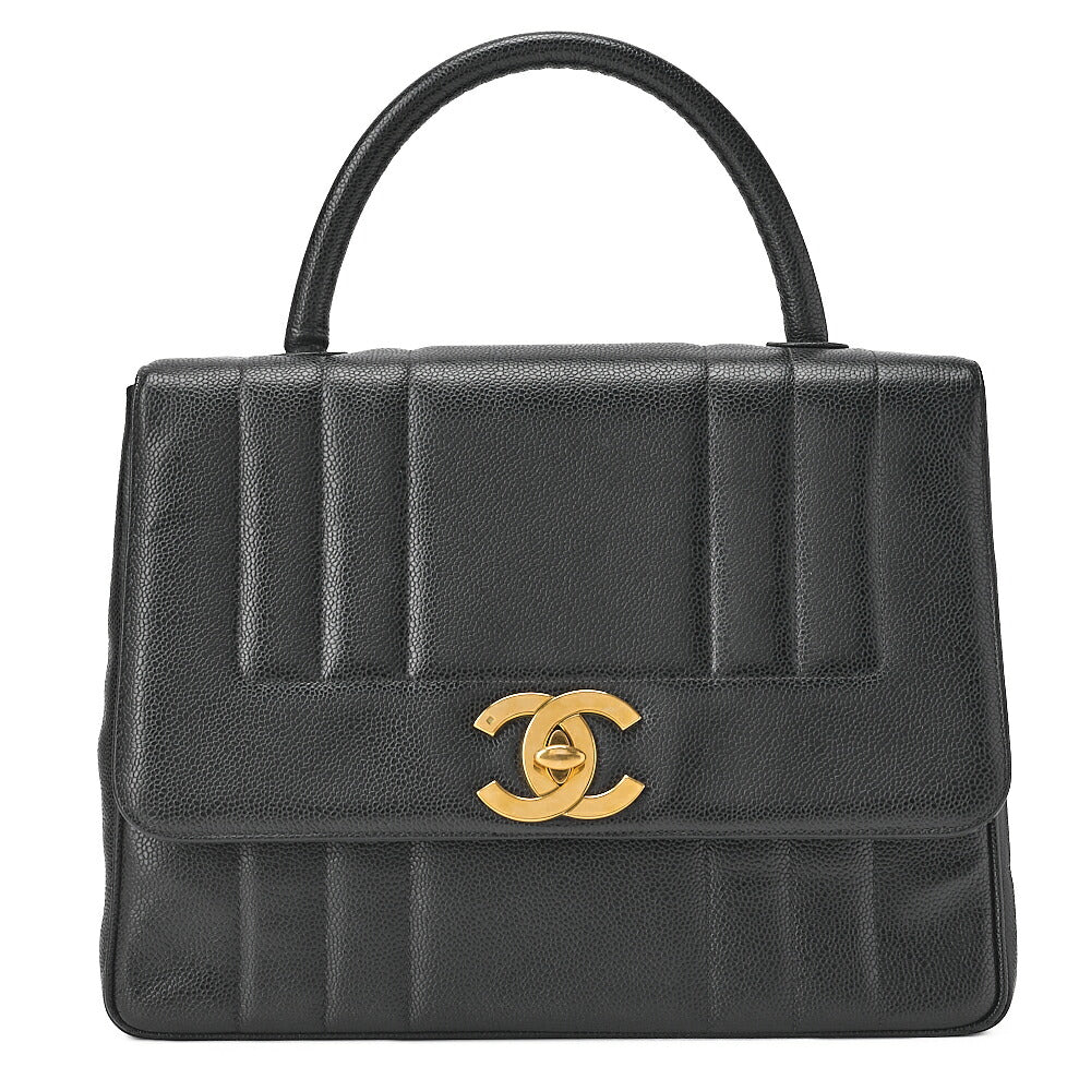 CHANEL Mademoiselle Single Flap Big Coco Handbag Caviar Skin Black Gold-Tone Hardware, Pre-Owned
