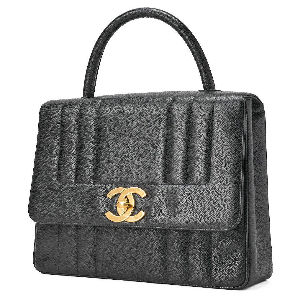 CHANEL Mademoiselle Single Flap Big Coco Handbag Caviar Skin Black Gold-Tone Hardware, Pre-Owned
