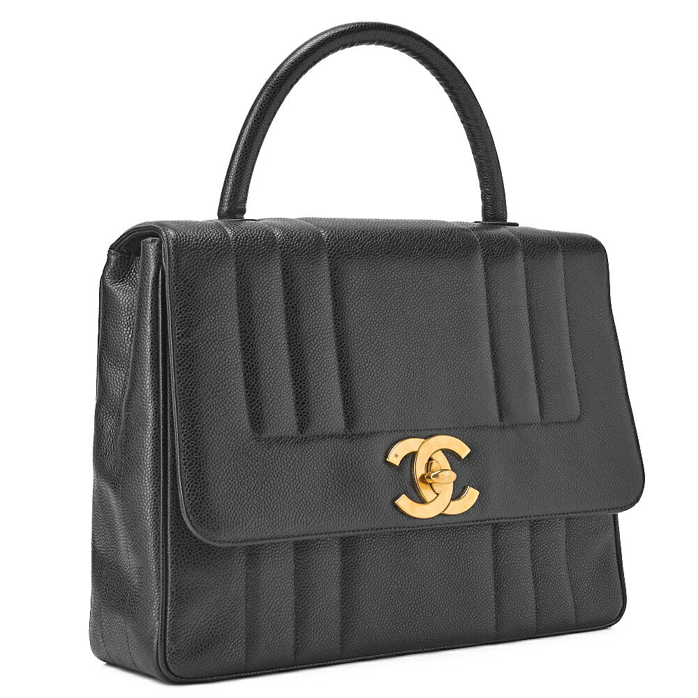 CHANEL Mademoiselle Single Flap Big Coco Handbag Caviar Skin Black Gold-Tone Hardware, Pre-Owned