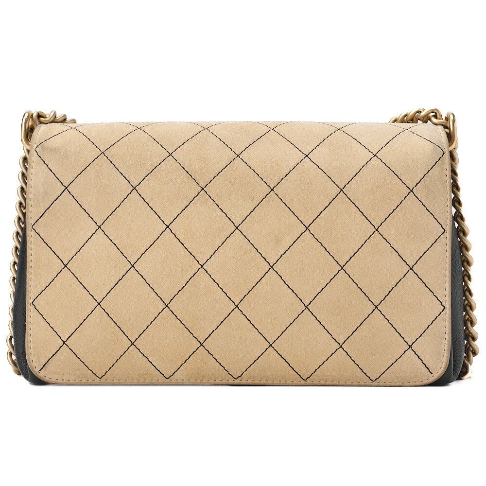 CHANEL Suede x Leather Matelasse Wild Stitch Chain Shoulder Beige x Black Gold x Silve-Tone Hardware, Pre-Owned