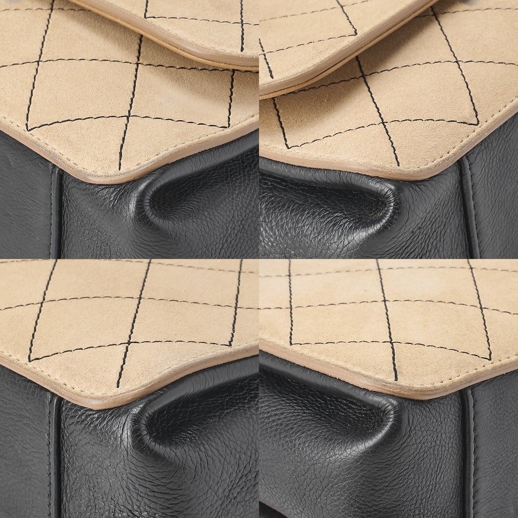 CHANEL Suede x Leather Matelasse Wild Stitch Chain Shoulder Beige x Black Gold x Silve-Tone Hardware, Pre-Owned
