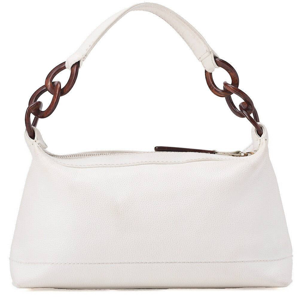 CHANEL Coco Mark Wood Pattern with Charm One Shoulder Bag Caviar Skin White Gold-Tone Hardware, Pre-Owned