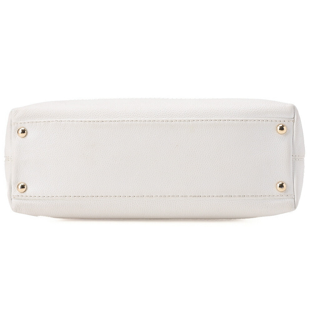 CHANEL Coco Mark Wood Pattern with Charm One Shoulder Bag Caviar Skin White Gold-Tone Hardware, Pre-Owned