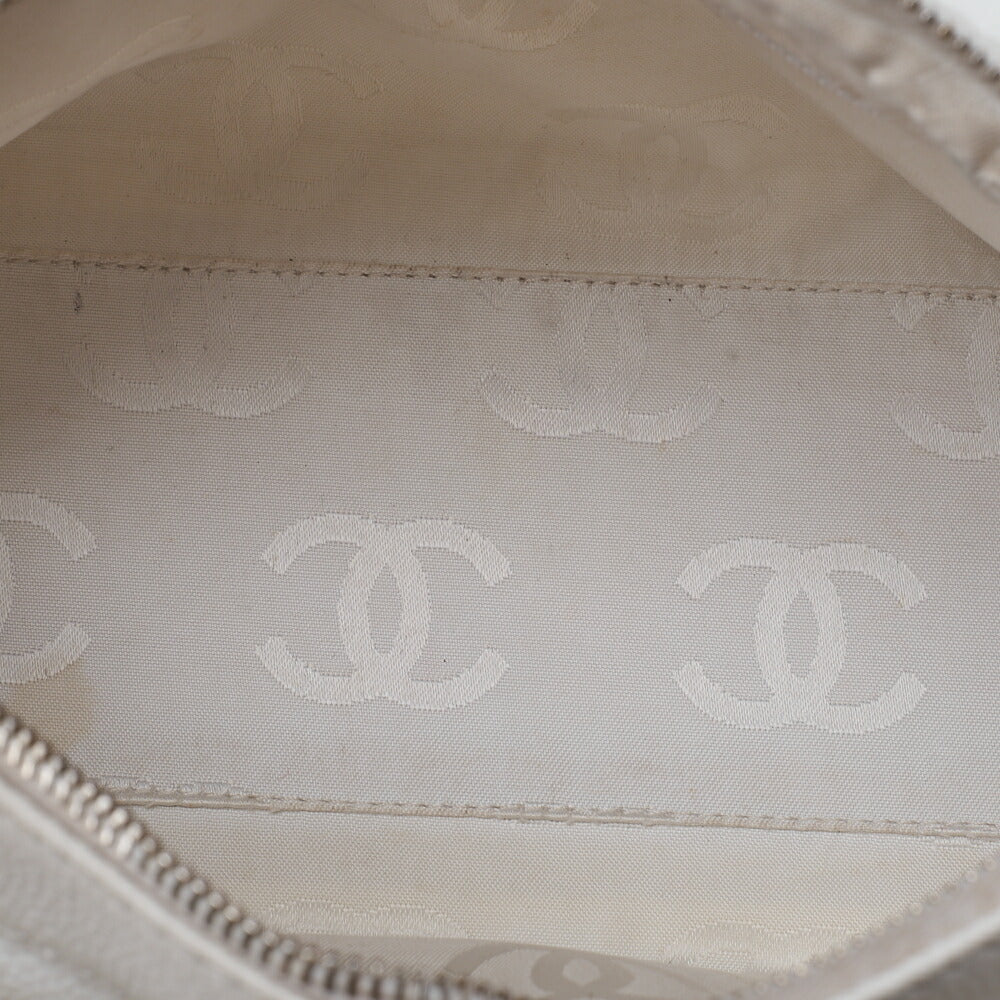 CHANEL Coco Mark Wood Pattern with Charm One Shoulder Bag Caviar Skin White Gold-Tone Hardware, Pre-Owned