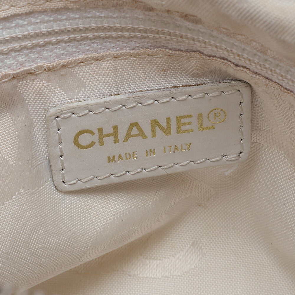 CHANEL Coco Mark Wood Pattern with Charm One Shoulder Bag Caviar Skin White Gold-Tone Hardware, Pre-Owned