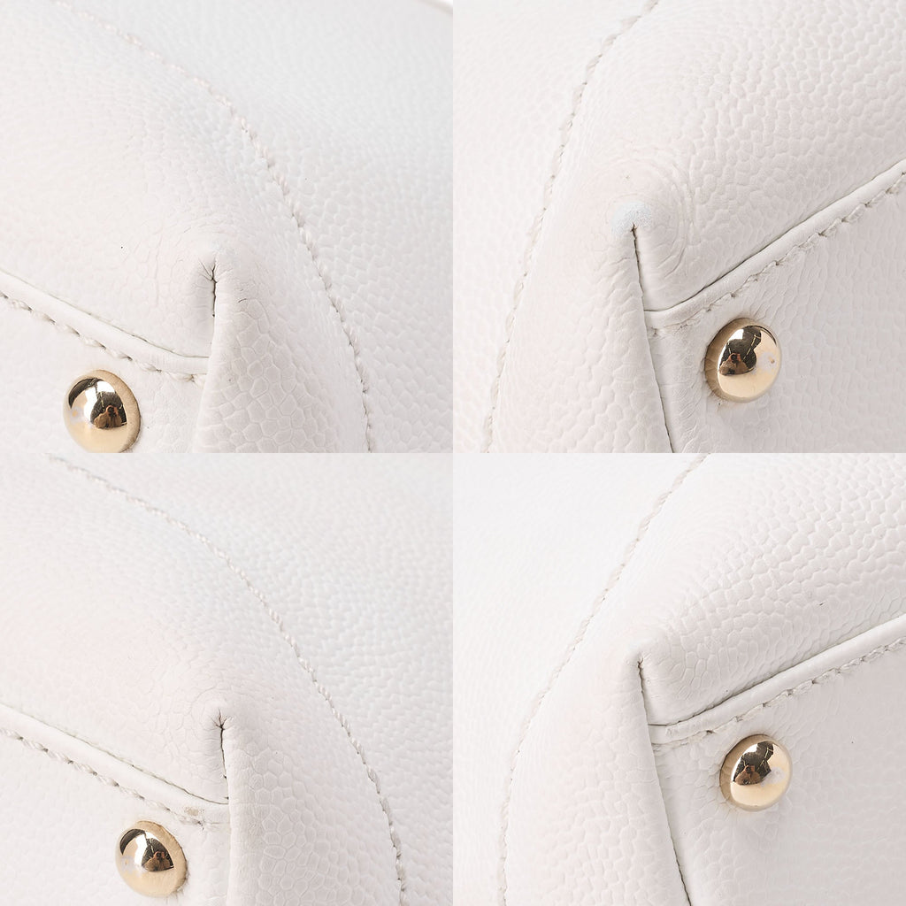 CHANEL Coco Mark Wood Pattern with Charm One Shoulder Bag Caviar Skin White Gold-Tone Hardware, Pre-Owned