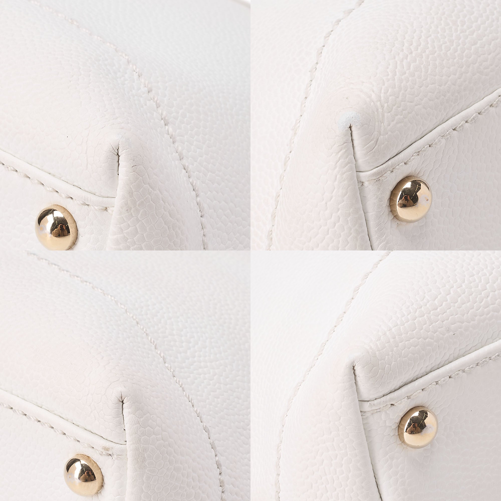 CHANEL Coco Mark Wood Pattern with Charm One Shoulder Bag Caviar Skin White Gold-Tone Hardware, Pre-Owned