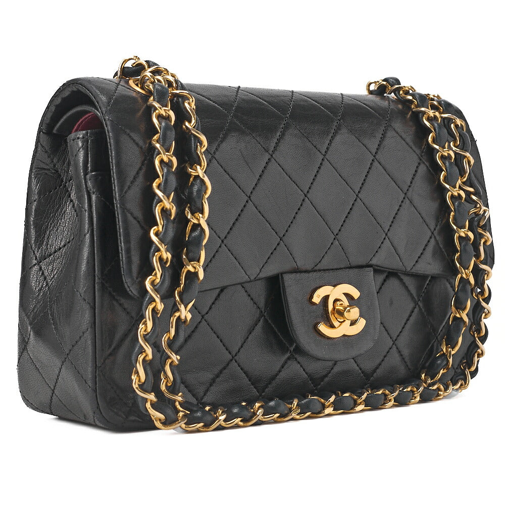 CHANEL Chain Shoulder Bag Matelasse 23cm Double Flap Lambskin Black Gold-Tone Hardware, Pre-Owned
