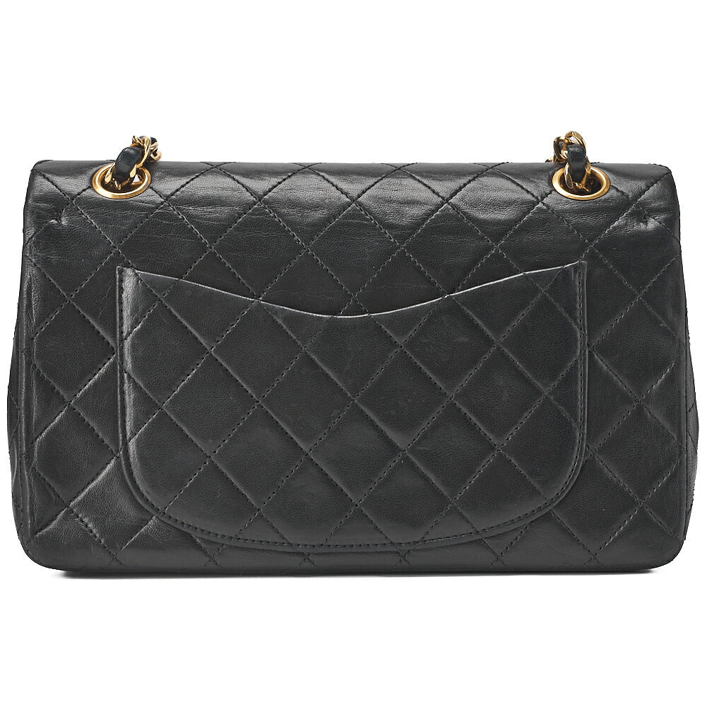 CHANEL Chain Shoulder Bag Matelasse 23cm Double Flap Lambskin Black Gold-Tone Hardware, Pre-Owned