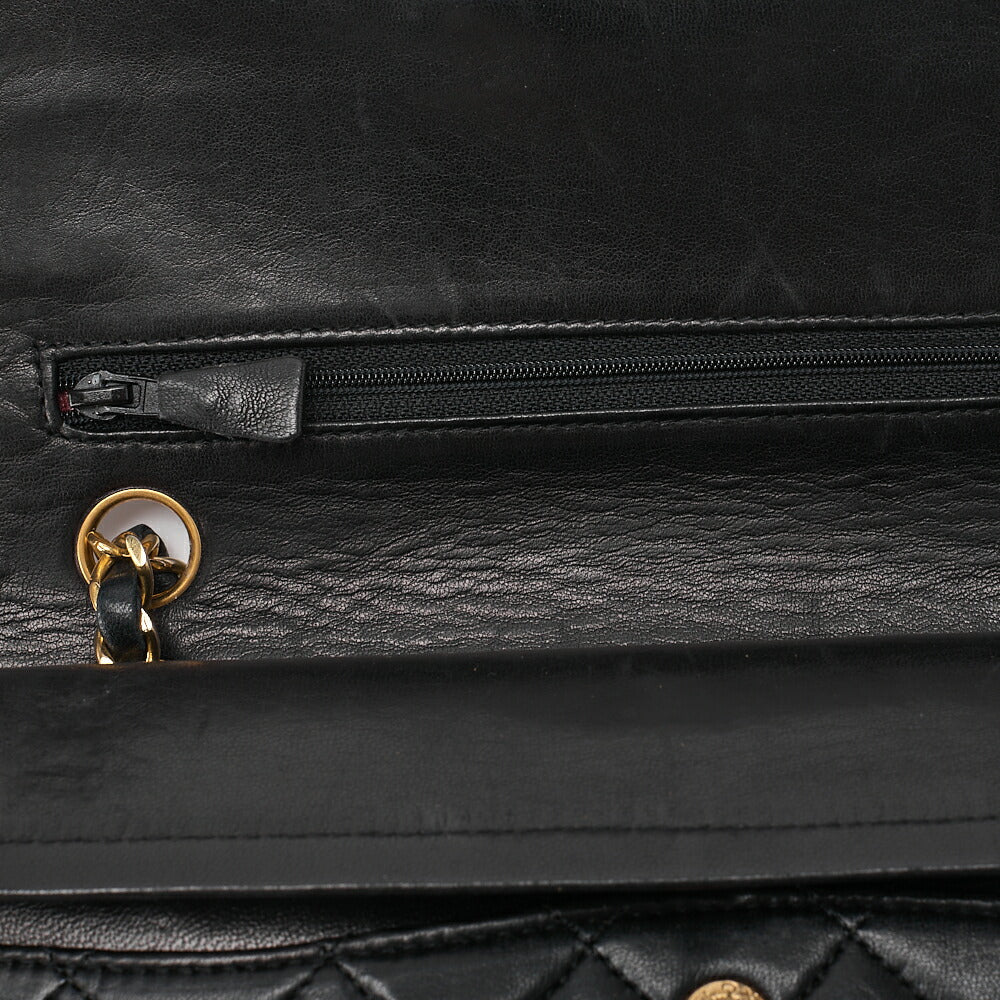 CHANEL Chain Shoulder Bag Matelasse 23cm Double Flap Lambskin Black Gold-Tone Hardware, Pre-Owned