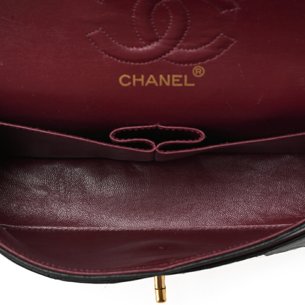 CHANEL Chain Shoulder Bag Matelasse 23cm Double Flap Lambskin Black Gold-Tone Hardware, Pre-Owned