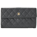 CHANEL Matelasse 2-Fold Long Wallet Caviar Skin Black Gold-Tone Hardware, Pre-Owned