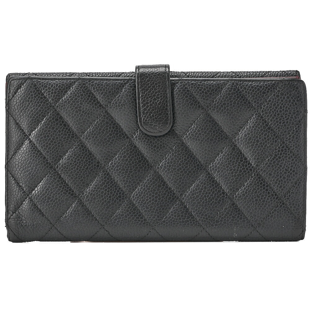 CHANEL Matelasse 2-Fold Long Wallet Caviar Skin Black Gold-Tone Hardware, Pre-Owned