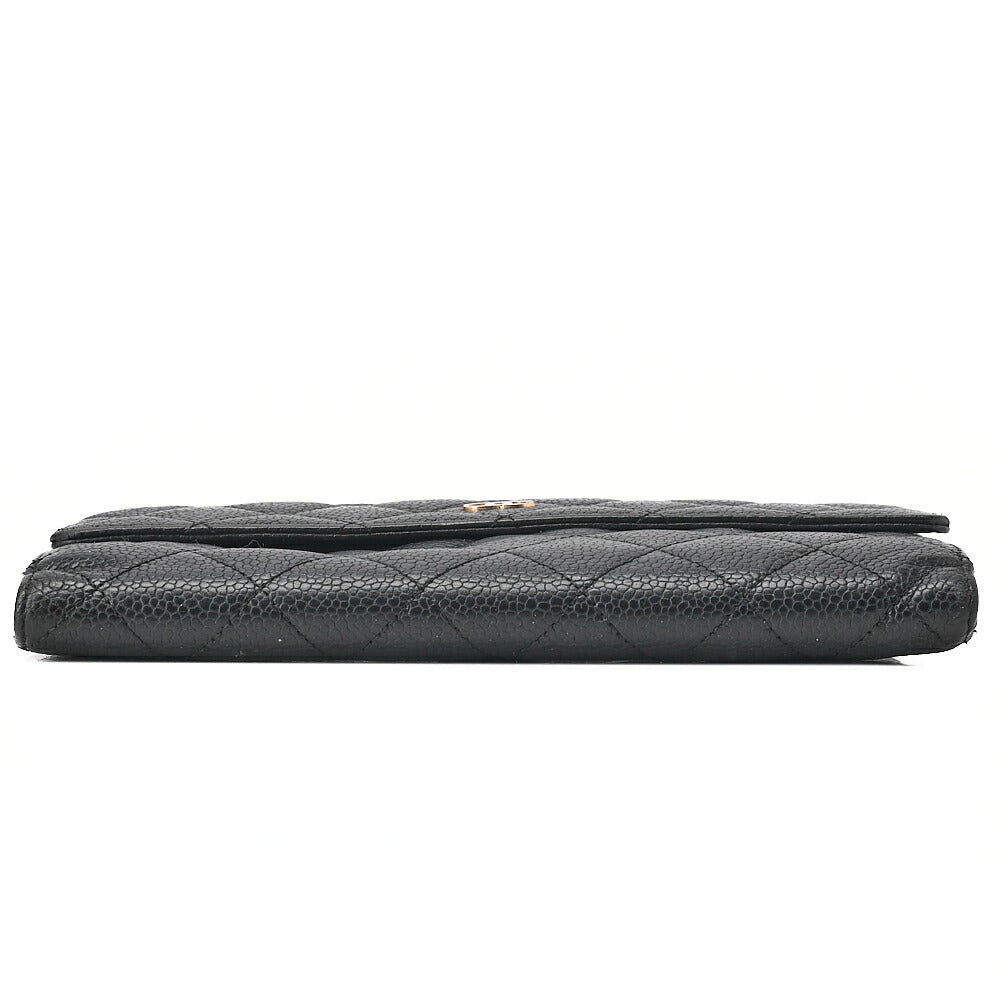 CHANEL Matelasse 2-Fold Long Wallet Caviar Skin Black Gold-Tone Hardware, Pre-Owned