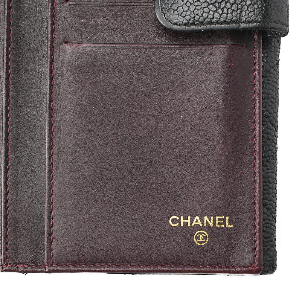 CHANEL Matelasse 2-Fold Long Wallet Caviar Skin Black Gold-Tone Hardware, Pre-Owned