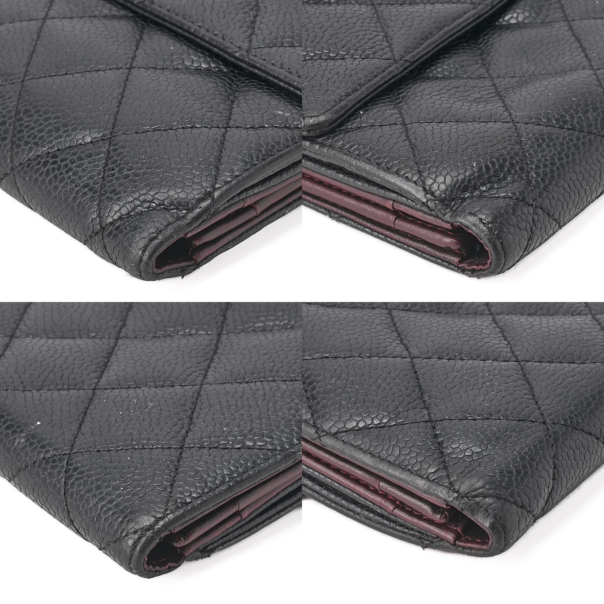 CHANEL Matelasse 2-Fold Long Wallet Caviar Skin Black Gold-Tone Hardware, Pre-Owned