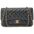 CHANEL Caviar Skin Matelasse 25cm Double Flap Chain Shoulder Black Gold-Tone Hardware, Pre-OwnedV