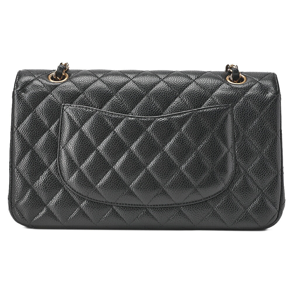 CHANEL Caviar Skin Matelasse 25cm Double Flap Chain Shoulder Black Gold-Tone Hardware, Pre-OwnedV