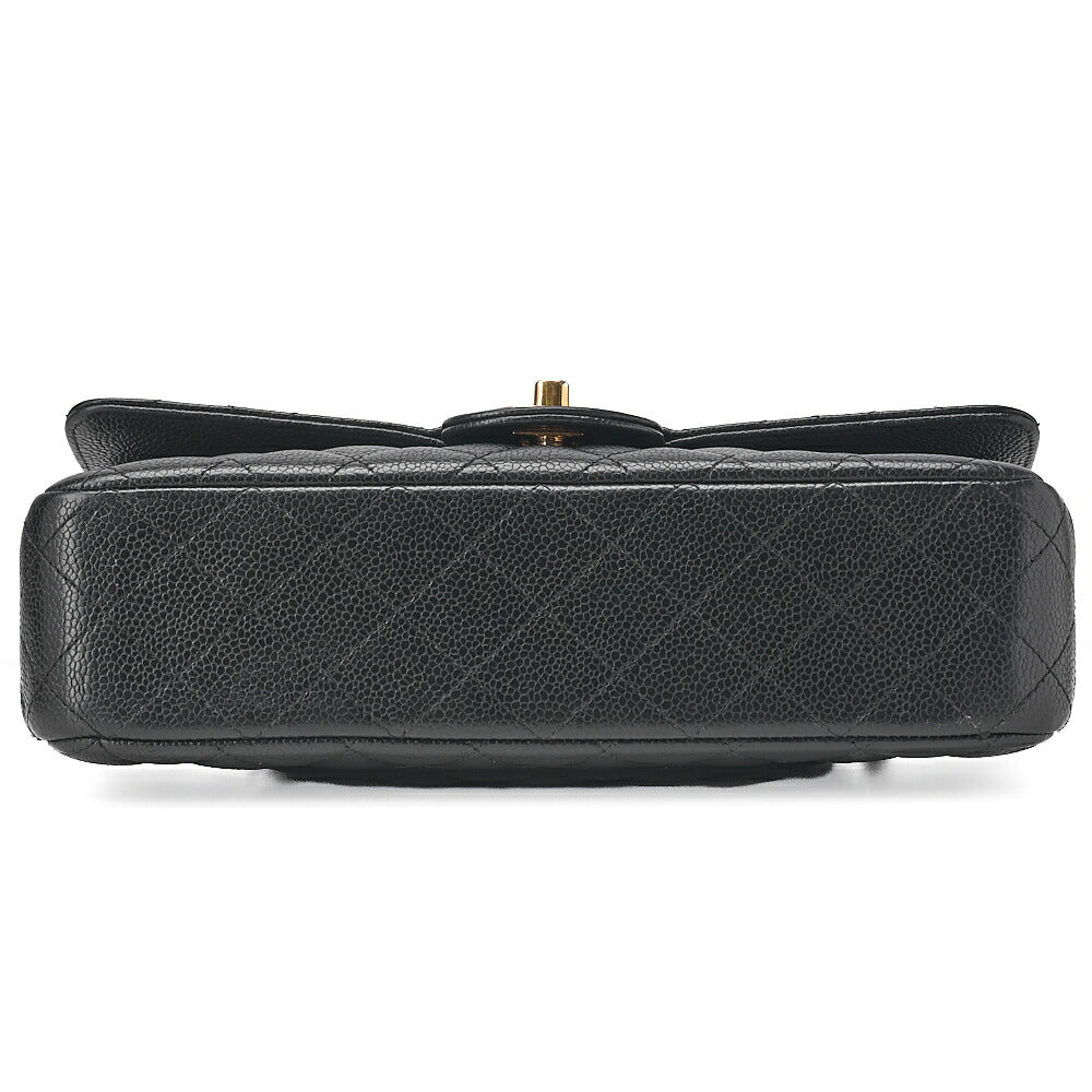 CHANEL Caviar Skin Matelasse 25cm Double Flap Chain Shoulder Black Gold-Tone Hardware, Pre-OwnedV
