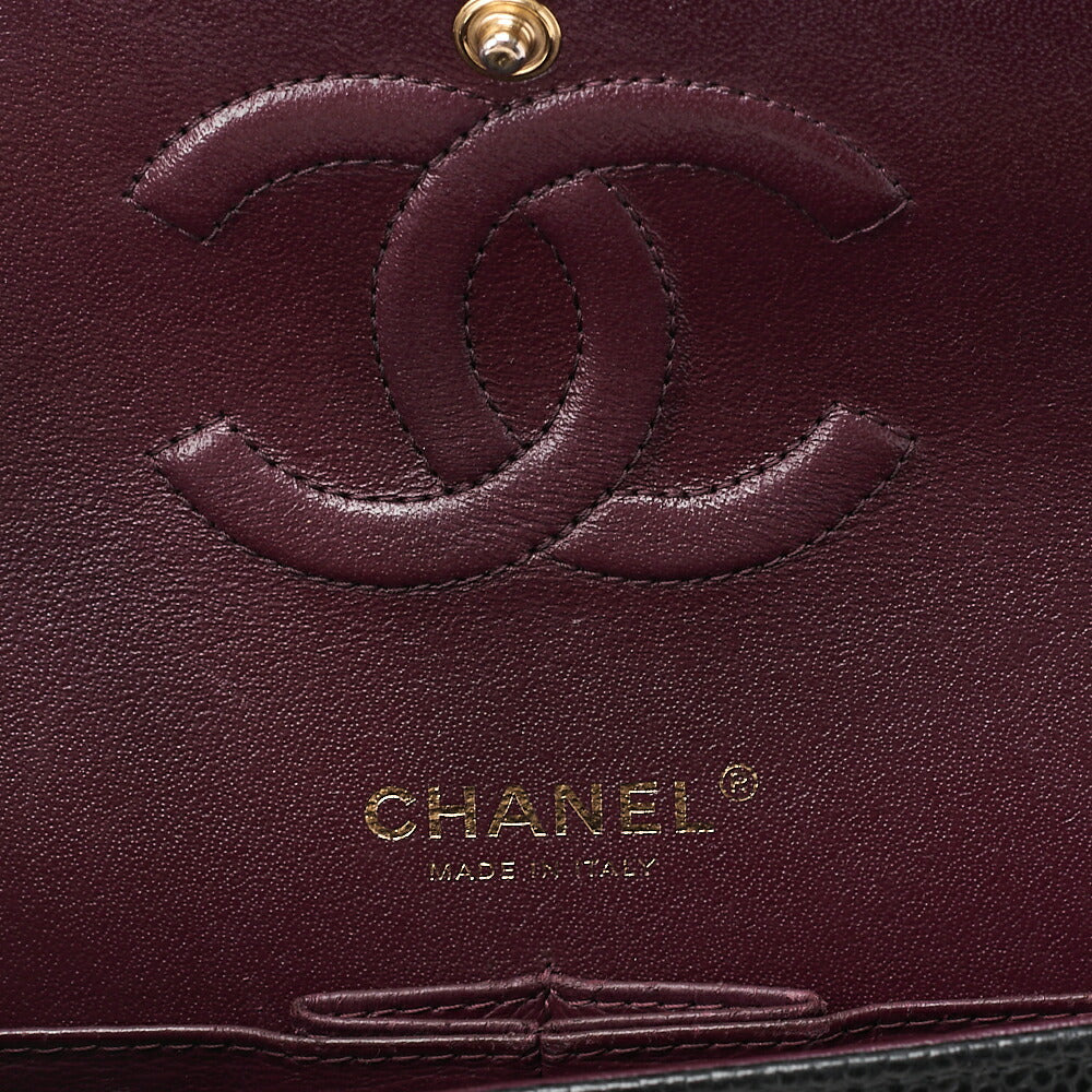 CHANEL Caviar Skin Matelasse 25cm Double Flap Chain Shoulder Black Gold-Tone Hardware, Pre-OwnedV