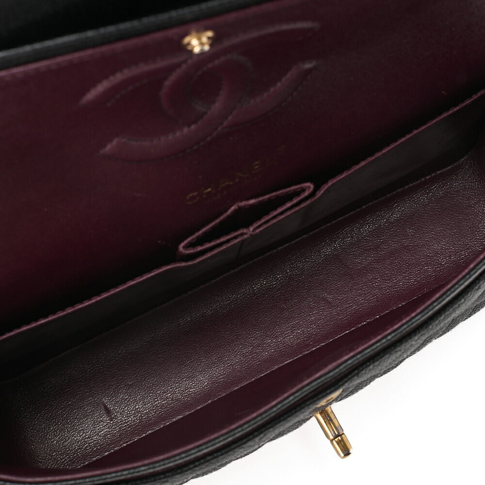 CHANEL Caviar Skin Matelasse 25cm Double Flap Chain Shoulder Black Gold-Tone Hardware, Pre-OwnedV