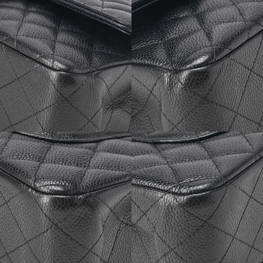 CHANEL Caviar Skin Matelasse 25cm Double Flap Chain Shoulder Black Gold-Tone Hardware, Pre-OwnedV