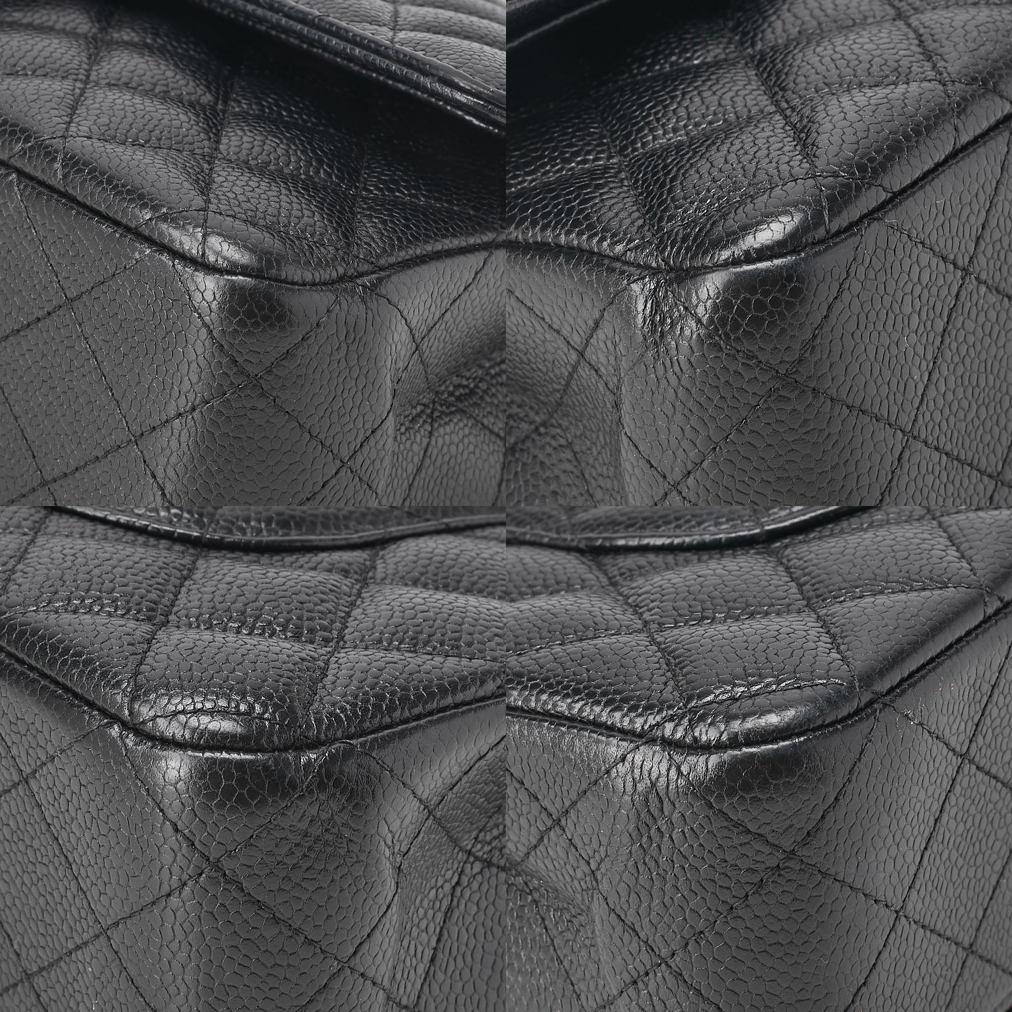 CHANEL Caviar Skin Matelasse 25cm Double Flap Chain Shoulder Black Gold-Tone Hardware, Pre-OwnedV