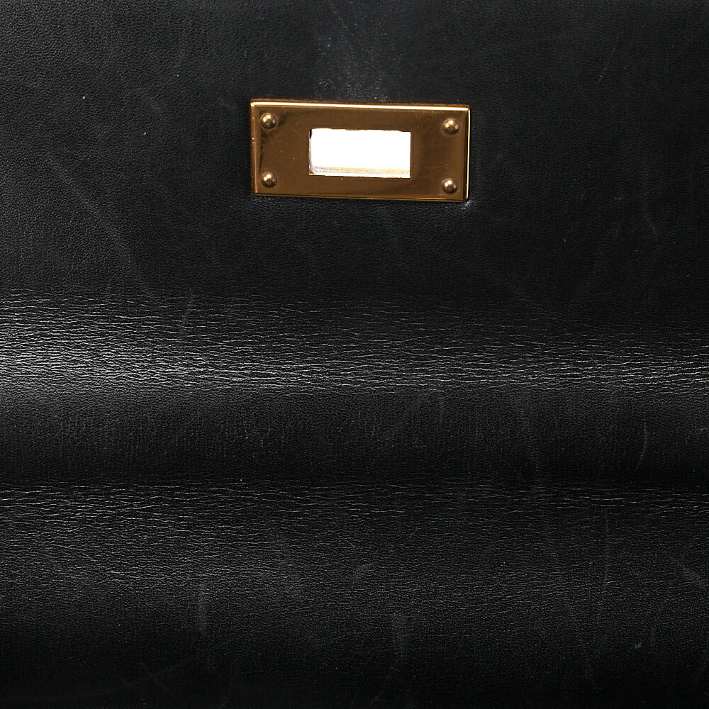 HERMES Kelly 32 Box Calf Inseam Handbag Black Gold-Tone Hardware, Pre-Owned