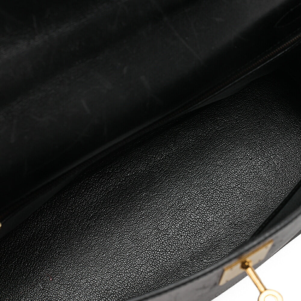 HERMES Kelly 32 Box Calf Inseam Handbag Black Gold-Tone Hardware, Pre-Owned