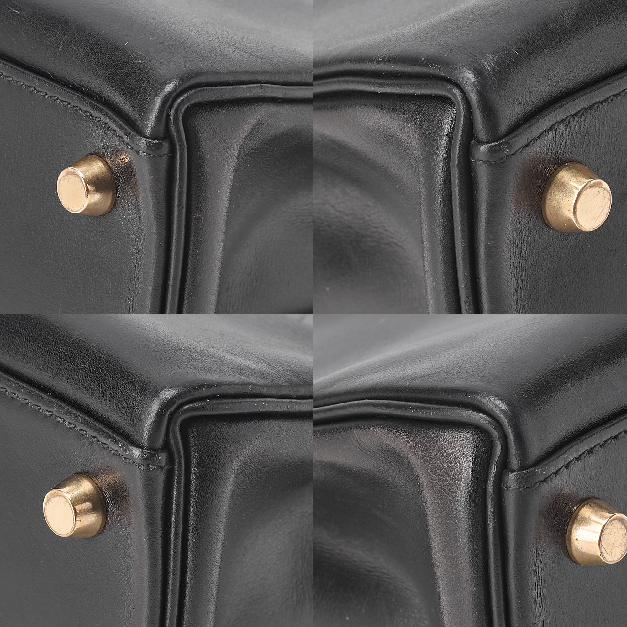 HERMES Kelly 32 Box Calf Inseam Handbag Black Gold-Tone Hardware, Pre-Owned
