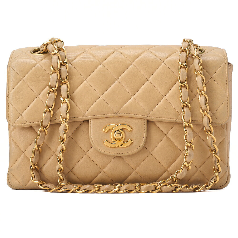CHANEL Lambskin Matelasse Double Face 23cm Chain Shoulder Beige Gold-Tone Hardware, Pre-Owned