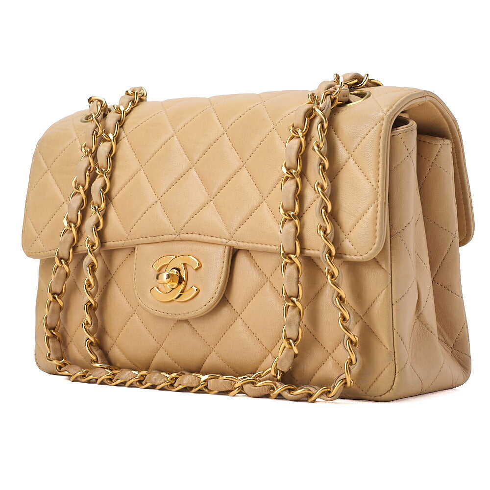 CHANEL Lambskin Matelasse Double Face 23cm Chain Shoulder Beige Gold-Tone Hardware, Pre-Owned
