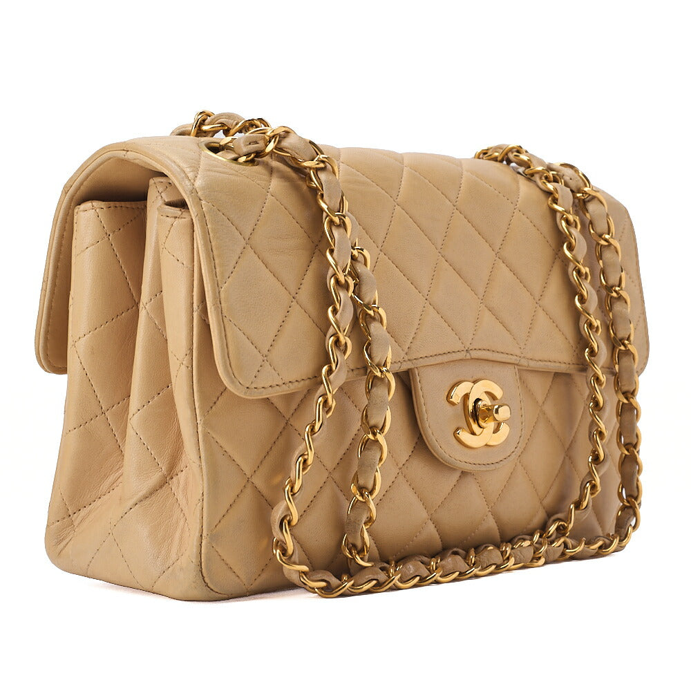 CHANEL Lambskin Matelasse Double Face 23cm Chain Shoulder Beige Gold-Tone Hardware, Pre-Owned