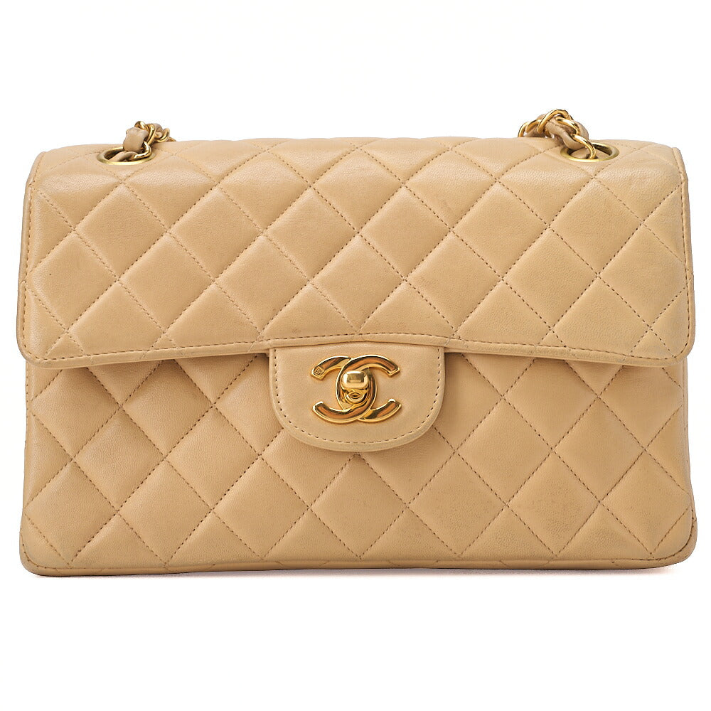 CHANEL Lambskin Matelasse Double Face 23cm Chain Shoulder Beige Gold-Tone Hardware, Pre-Owned