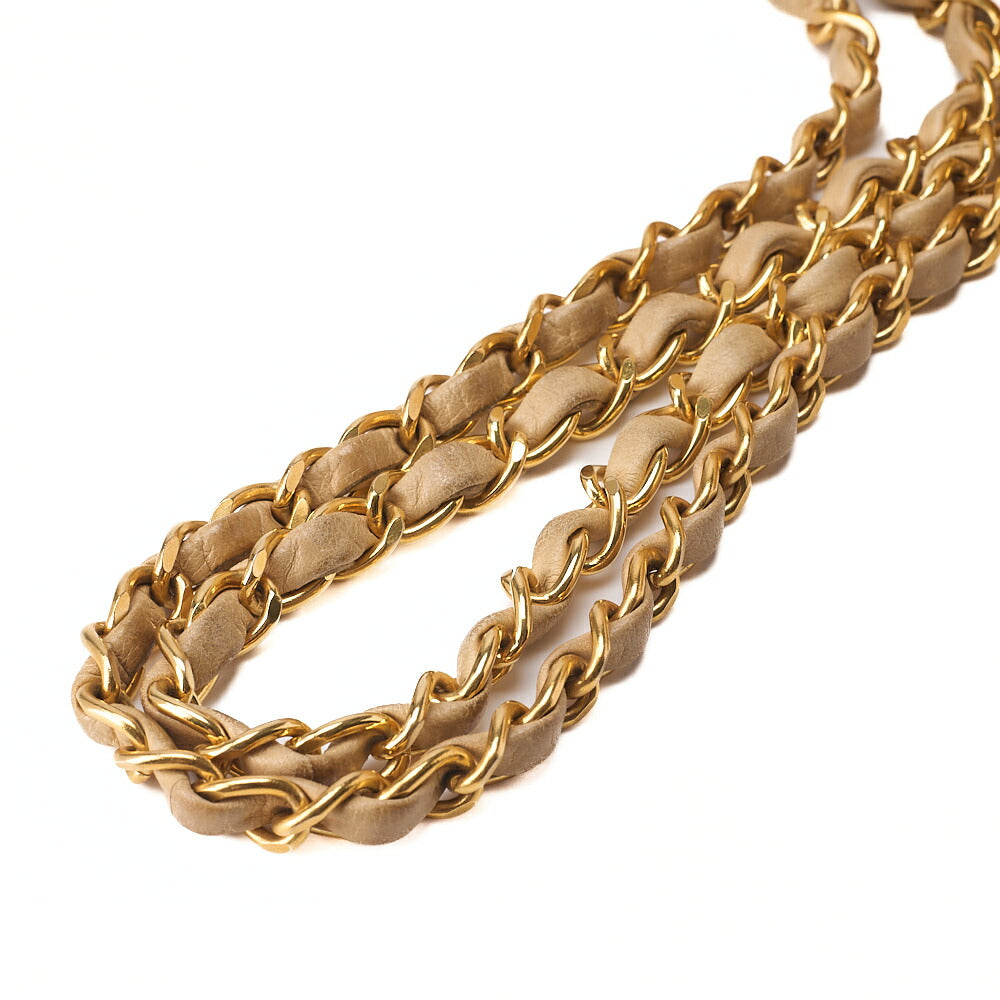 CHANEL Lambskin Matelasse Double Face 23cm Chain Shoulder Beige Gold-Tone Hardware, Pre-Owned