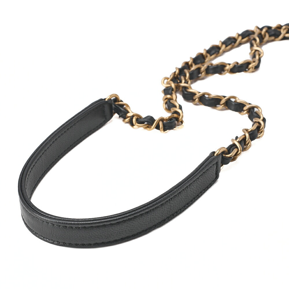 CHANEL Chain Shoulder CC Logo Mini Matelasse Pearl Chain Wallet Lambskin Black Gold-Tone Hardware, Pre-Owned