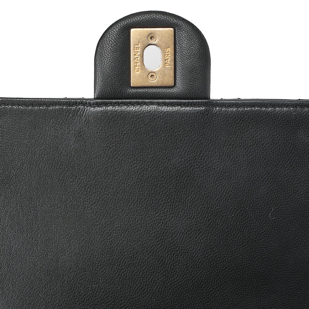CHANEL Chain Shoulder CC Logo Mini Matelasse Pearl Chain Wallet Lambskin Black Gold-Tone Hardware, Pre-Owned