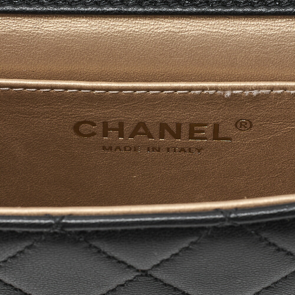 CHANEL Chain Shoulder CC Logo Mini Matelasse Pearl Chain Wallet Lambskin Black Gold-Tone Hardware, Pre-Owned