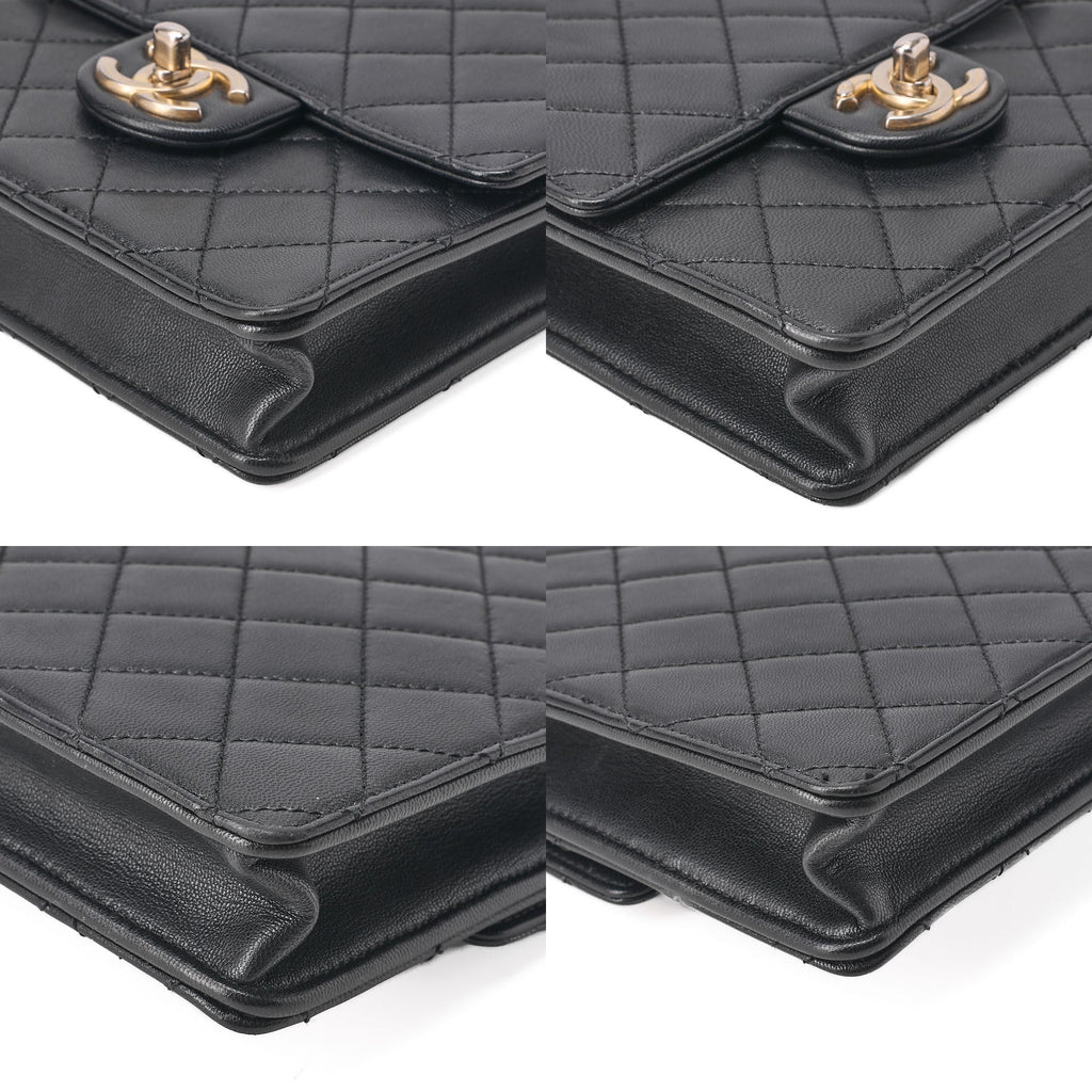 CHANEL Chain Shoulder CC Logo Mini Matelasse Pearl Chain Wallet Lambskin Black Gold-Tone Hardware, Pre-Owned