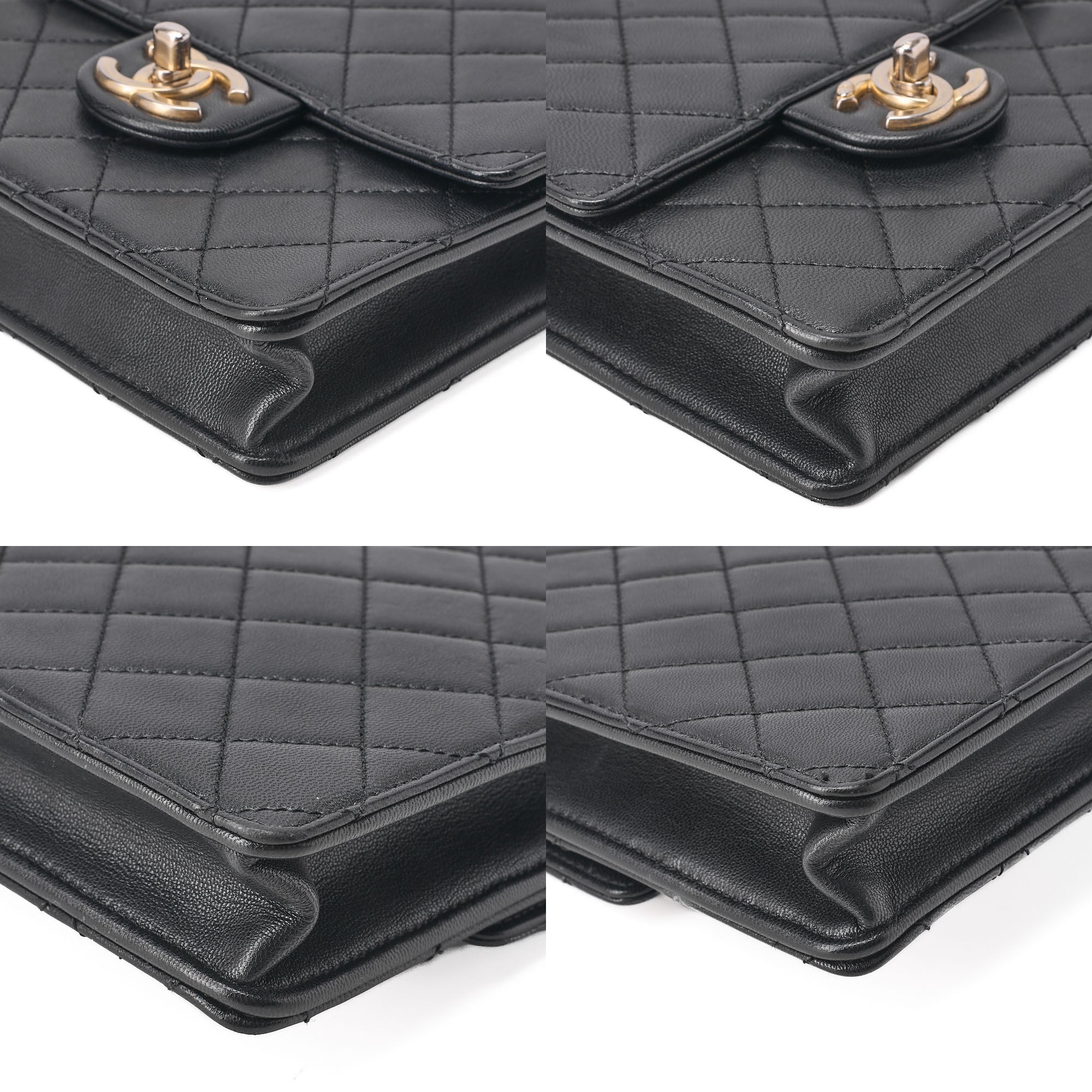 CHANEL Chain Shoulder CC Logo Mini Matelasse Pearl Chain Wallet Lambskin Black Gold-Tone Hardware, Pre-Owned