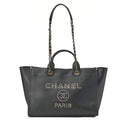 CHANEL Deauville MM Caviar Skin Studs Chain Tote Bag Black Gold-Tone Hardware, Pre-Owned