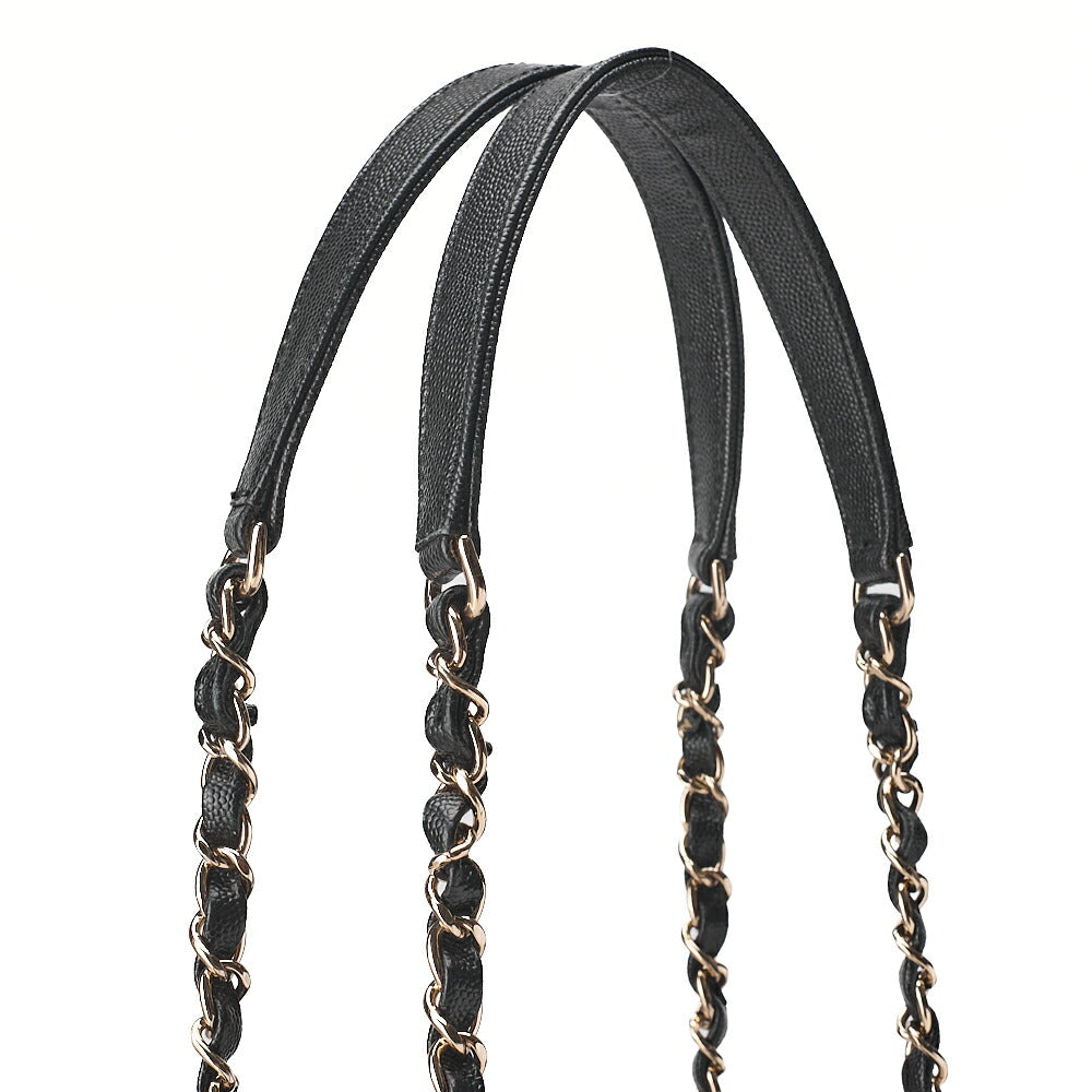 CHANEL Deauville MM Caviar Skin Studs Chain Tote Bag Black Gold-Tone Hardware, Pre-Owned