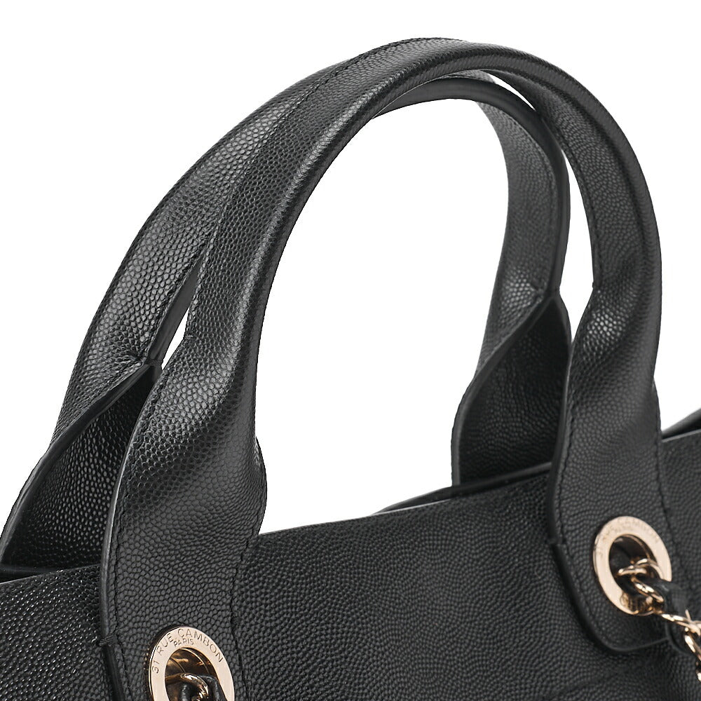 CHANEL Deauville MM Caviar Skin Studs Chain Tote Bag Black Gold-Tone Hardware, Pre-Owned