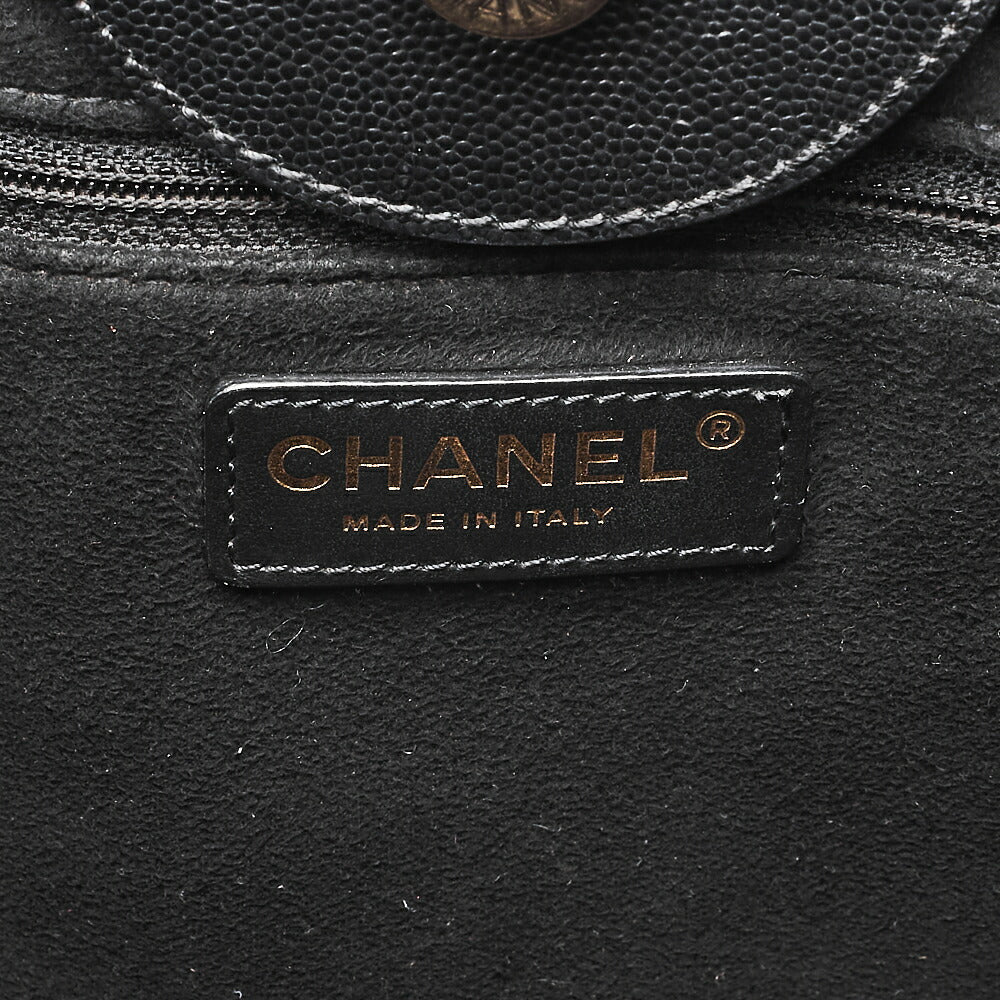 CHANEL Deauville MM Caviar Skin Studs Chain Tote Bag Black Gold-Tone Hardware, Pre-Owned