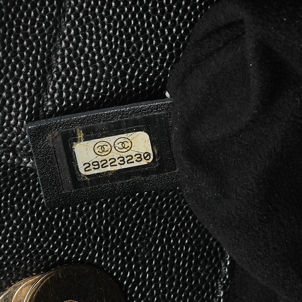 CHANEL Deauville MM Caviar Skin Studs Chain Tote Bag Black Gold-Tone Hardware, Pre-Owned