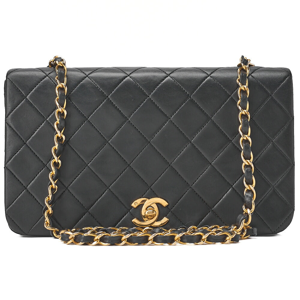 CHANEL Lambskin Matelasse Full Flap Turnlock Chain Shoulder Black Gold-Tone Hardware, Pre-Owned