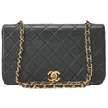 CHANEL Lambskin Matelasse Full Flap Turnlock Chain Shoulder Black Gold-Tone Hardware, Pre-Owned